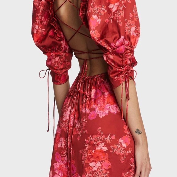 For Love & Lemon . Red Floral Open-Back Dress - Picture 6 of 9
